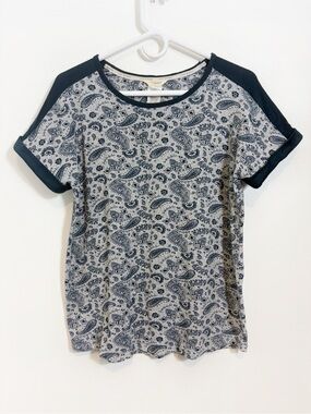 Lucky Brand Soft Roll Cuff Paisley Boho Top